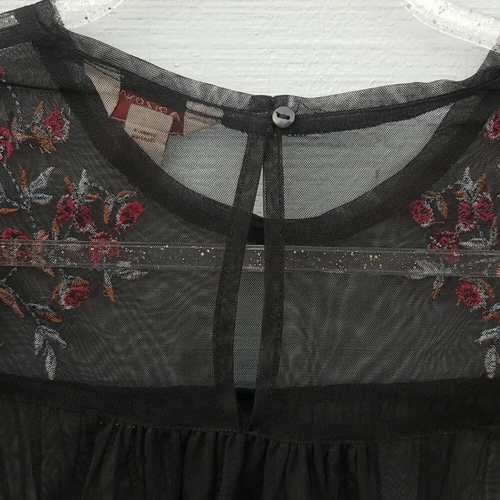 Embroidered Floral Black Sheer Bell Sleeve Top 3/4 Sleeve - Picture 9 of 10